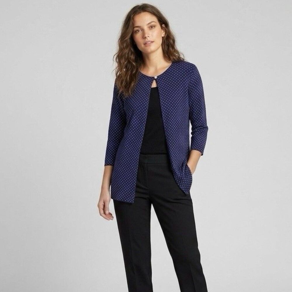 Drapers & Damons Blouse Kimono 1X Cover up Top One Button Polka Dots Office